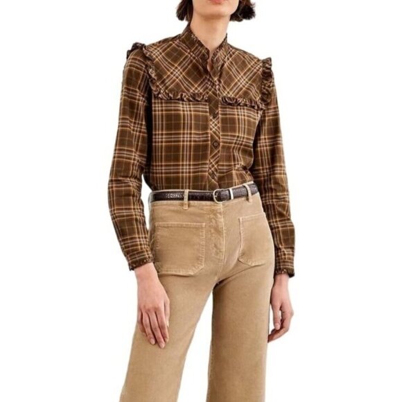 Nili Lotan Brown Plaid Celina Blouse, New With Tag, Size S - Picture 15 of 15